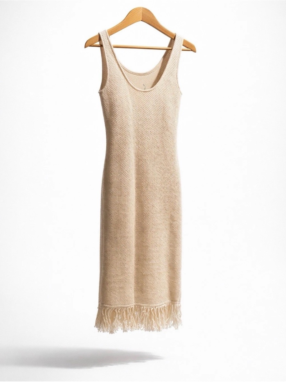 Future Collective Alani Noelle XS Cream Knit Fringe Midi Dress Sleeveless